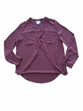 Maeve Anthropologie Dark Plum Surplice V Neck Blouse